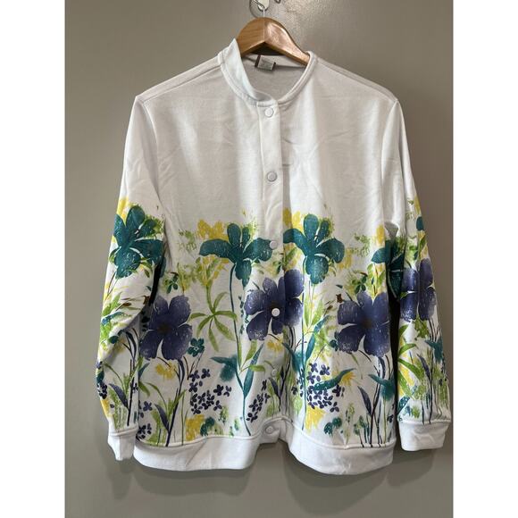 Haband light Jacket button up top, Floral, White Vtg Snap button peasant Sz XL - Picture 1 of 6
